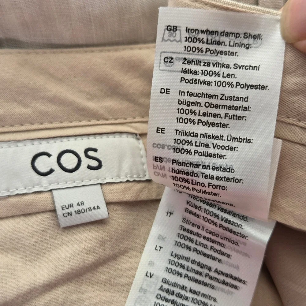 COS Linen Trousers Women 48 Beige Straight Leg Lined Pants Office Preppy Minimal
